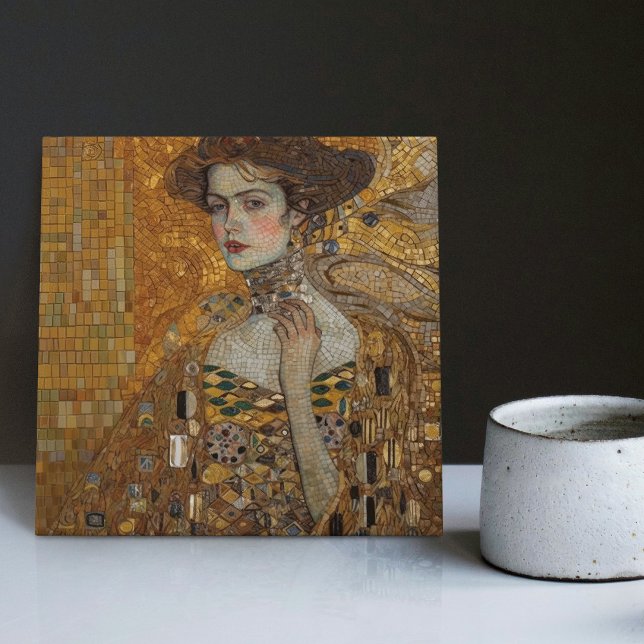 Golden Phase Gustav Klimt Mosaic Edwardian Woman C Kakelplatta (Skapare uppladdad)