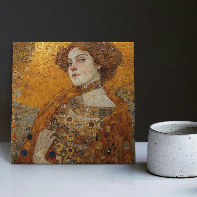 Golden Phase Gustav Klimt Mosaic Edwardian Woman C Kakelplatta (Skapare uppladdad)