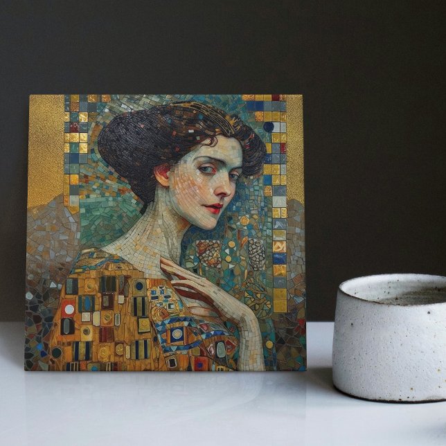 Golden Phase Gustav Klimt Mosaic Edwardian Woman C Kakelplatta (Skapare uppladdad)