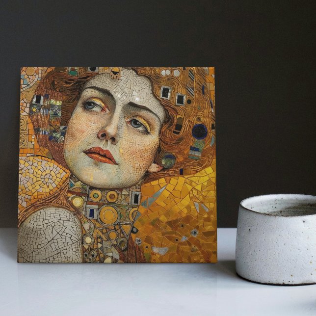 Golden Phase Gustav Klimt Mosaic Edwardian Woman C Kakelplatta (Skapare uppladdad)