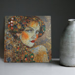 Golden Phase Gustav Klimt Mosaic Edwardian Woman Kakelplatta<br><div class="desc">Den här vackra keramiska plattan har en grafik som inspirerats av Gustav Klimts "gyllene fas", som skildrar en kvinna från Edwardian-eran. Under denna period fascinerades Klimt av bysantinska mosaiker och utvecklade sin mosaikteknik med hjälp av guld löv och vibrant färg. Denna teckning betalar ett erkännande för Klimts innovativa mosaikstrategi och...</div>
