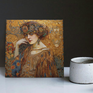 Golden Phase Gustav Klimt Mosaic Edwardian Woman Kakelplatta