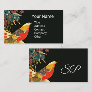 Golden Pheasant Antique Japansk Black Blommigt Visitkort