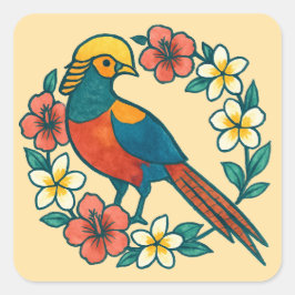 golden pheasant fyrkantigt klistermärke