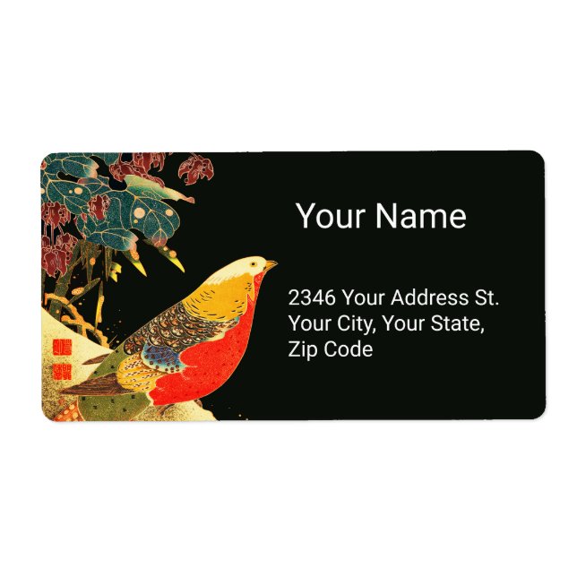 Golden Pheasant i Snö Antique Japans Blommigt Fraktsedel (Framsidan)