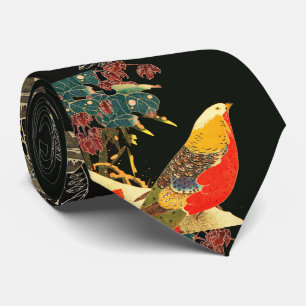 Golden Pheasant i Snö Antique Japans Blommigt Slips