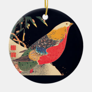 Golden Pheasant i Snö av Ito Jakuchu Julgransprydnad Keramik