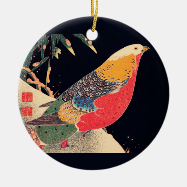 Golden Pheasant i Snö av Ito Jakuchu Julgransprydnad Keramik (Framsidan)