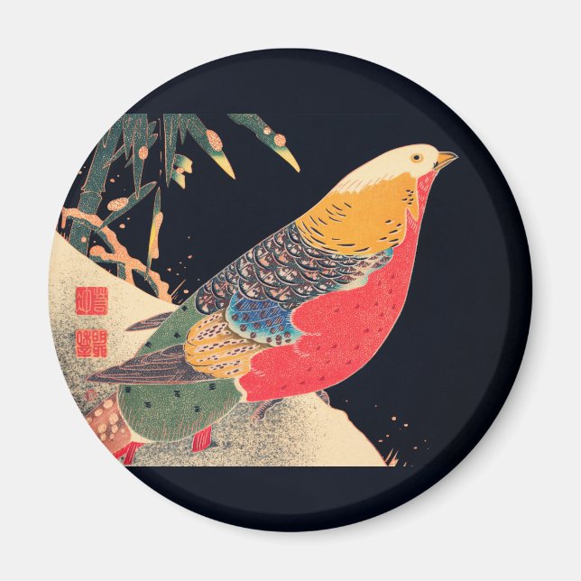 Golden Pheasant i Snö av Ito Jakuchu Magnet (Framsidan)