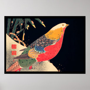 Golden Pheasant i Snö Bird-Jakuchu (1900) Poster