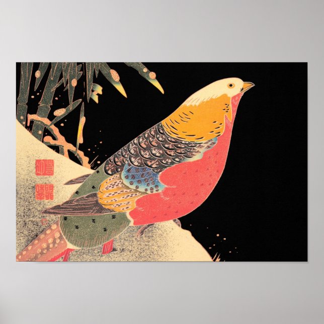 Golden Pheasant i Snö Itô Jakuchű bird art Poster (Framsidan)