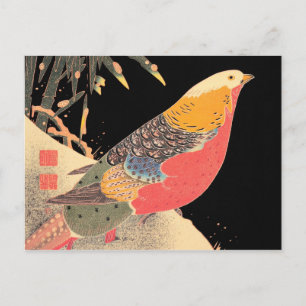 Golden Pheasant i Snö Itô Jakuchű bird art Vykort
