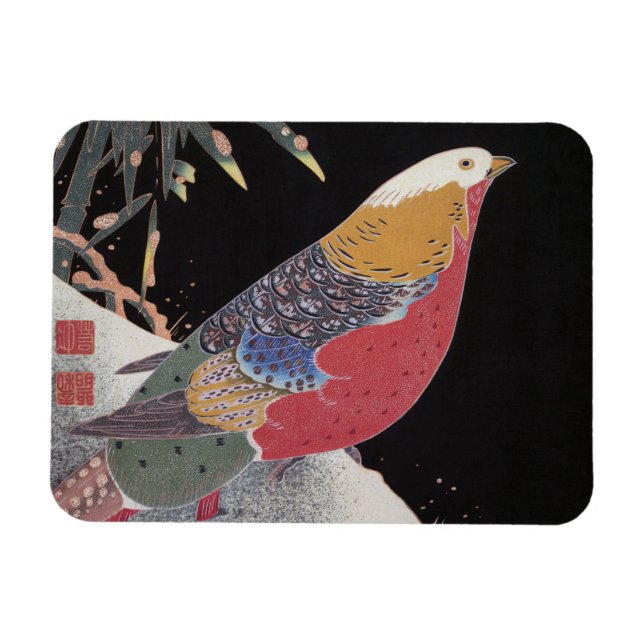Golden Pheasant i Snö, Jakuchū Magnet (Horisontell)