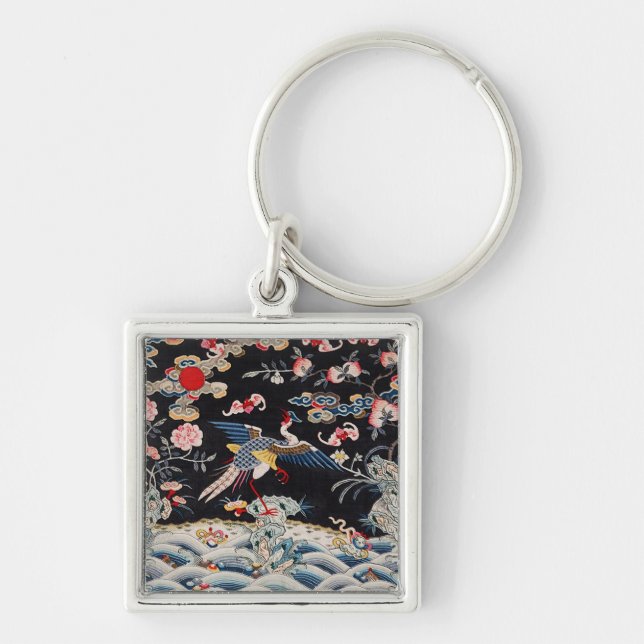 Golden Pheasant & Quing Dynasty /imperial China Fyrkantig Silverfärgad Nyckelring (Framsidan)