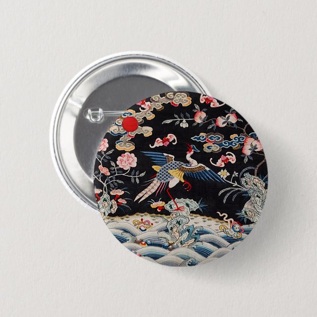 Golden Pheasant & Quing Dynasty /imperial China Knapp (Framsida & baksida)