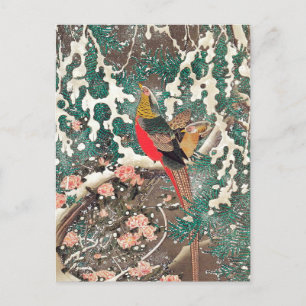 Golden Pheasants i Snö av Ito Jakuchu Vykort