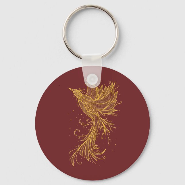 Golden Phoenix Lineart Button Keychain Nyckelring (Framsida)