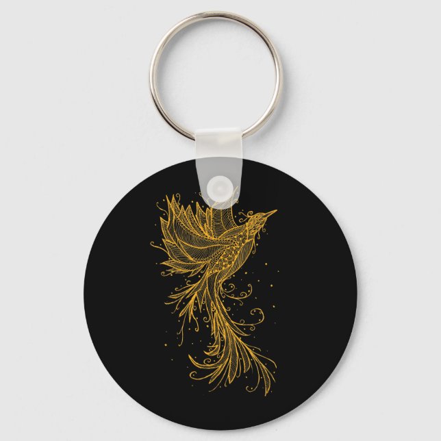Golden Phoenix Lineart Keychain Nyckelring (Framsida)