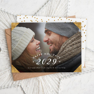 Golden Photo Overlay Glad helg Flat Julkort