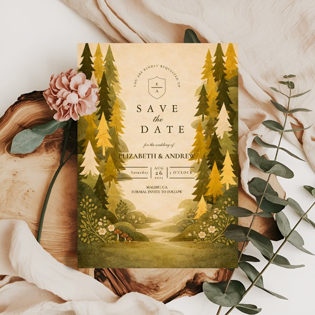 Golden Pine Forest Wedding Spara Datumet (Skapare uppladdad)