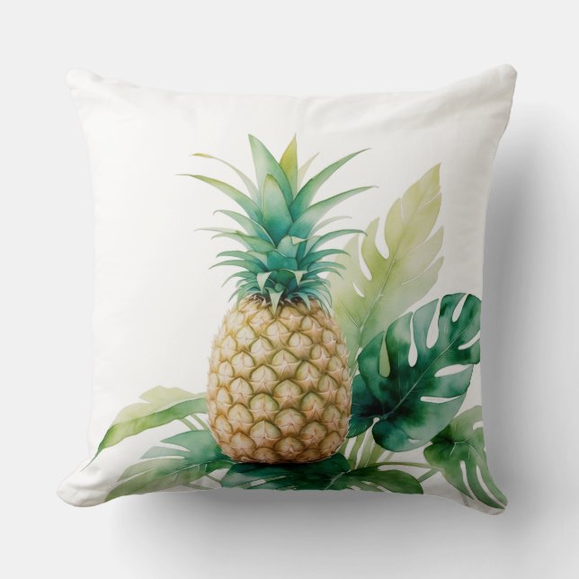 Golden Pineapple med Monstera Watercolor Tropical Kudde (Framsida)