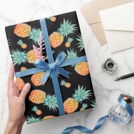 Golden Pineapple Mönster på Black | Tropiska frukt Presentpapper