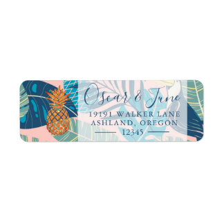 Golden Pineapple Sommar Tropical Löv Adress La Returadress Etikett