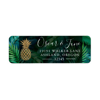 Golden Pineapple Sommar Tropical Löv Adress Returadress Etikett