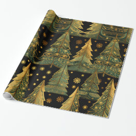 Golden Pines on Midnight Wrapping Paper Presentpapper