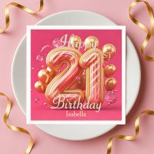 Golden Pink Glam Chic 21st Birthday Balloons
