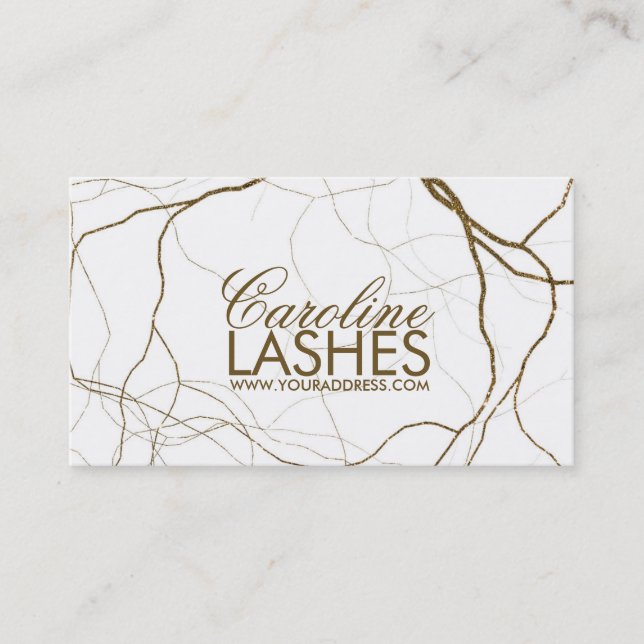 Golden Plant Roots Eyelash Makeup White Card Visitkort (Framsida)