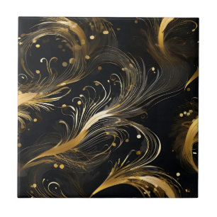 Golden Plumes on Black Kakelplatta