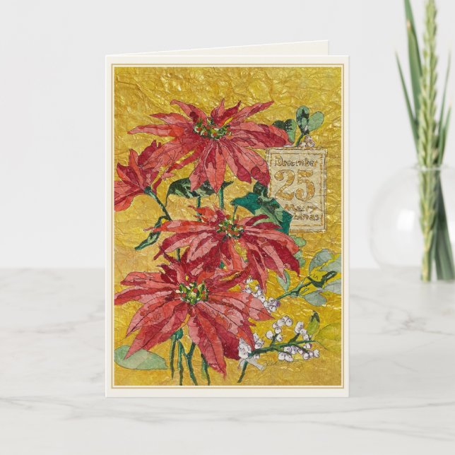 Golden Poinsettia | December 25 Fine Art Christmas Helgkort (Framsida)