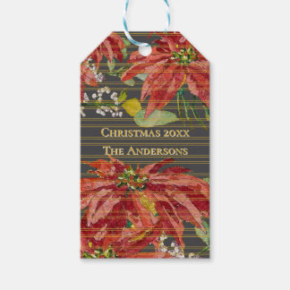 Golden Poinsettia | Personalized December 25 Blank Presentetikett