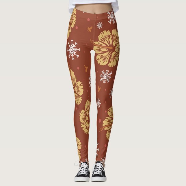 Golden Poinsettia & Snowflake Leggings (Framsida)