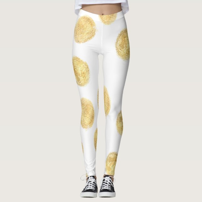 Golden Polka Dot Hand plockade Leggings (Framsida)