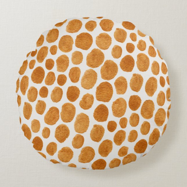 Golden Polka dots: Abstrakt Gouache Rund Kudde (Framsidan)