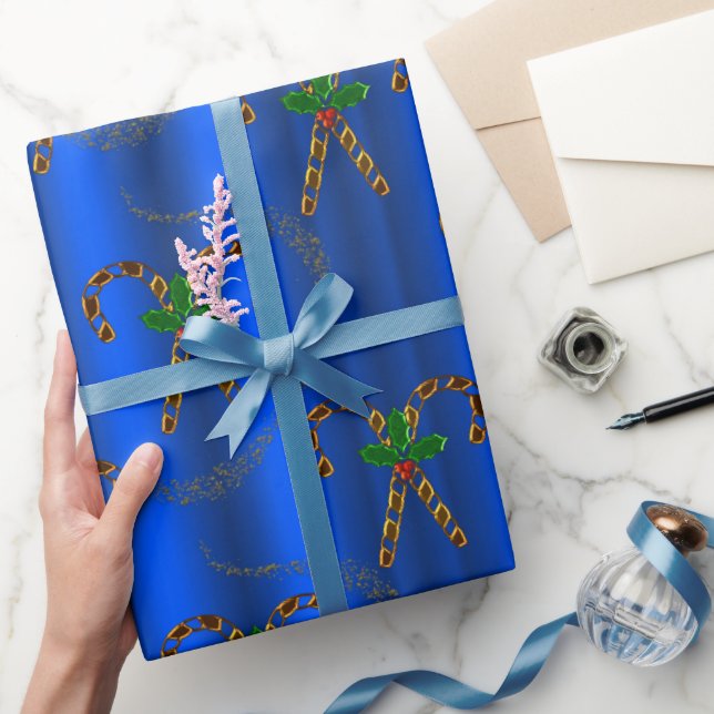 Golden Polkagrisar på blå jul Presentpapper (Gåvor)