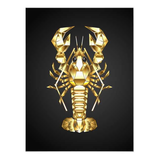 Golden polygonlobster kräftor på svart fototryck (Framsidan)