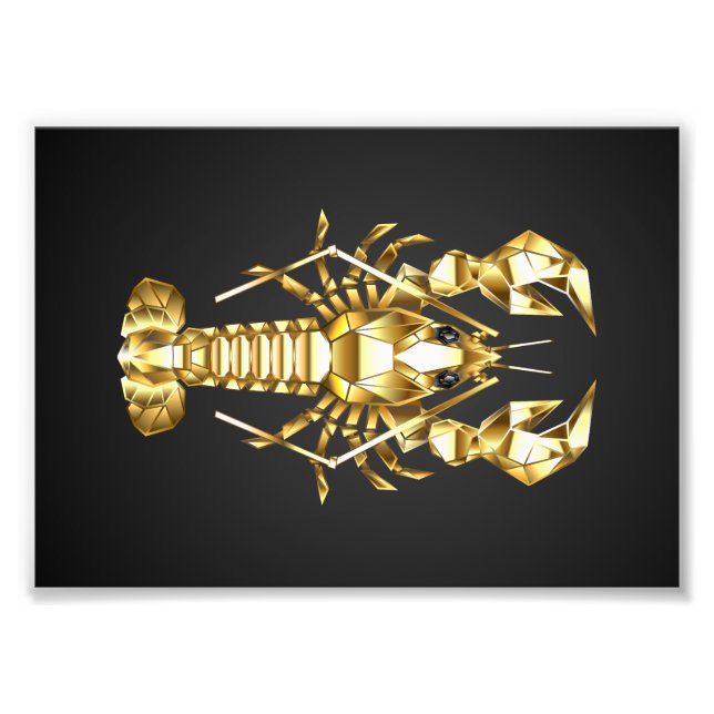 Golden polygonlobster kräftor på svart fototryck (Framsidan)