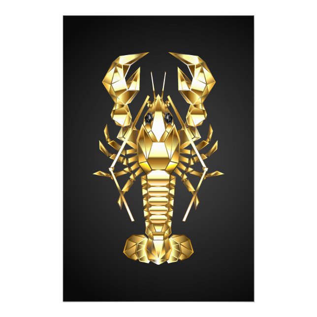 Golden polygonlobster kräftor på svart fototryck (Framsidan)