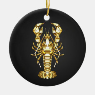 Golden polygonlobster kräftor på svart julgransprydnad keramik