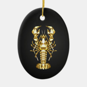 Golden polygonlobster kräftor på svart julgransprydnad keramik