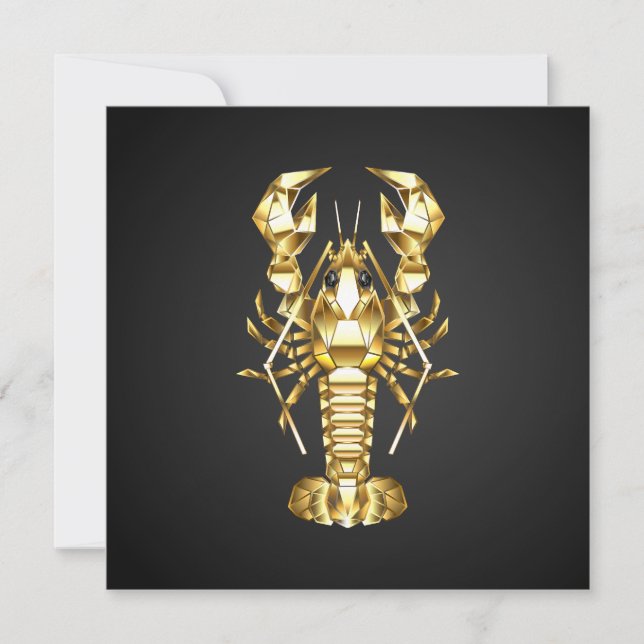 Golden polygonlobster kräftor på svart julkort (Framsida)