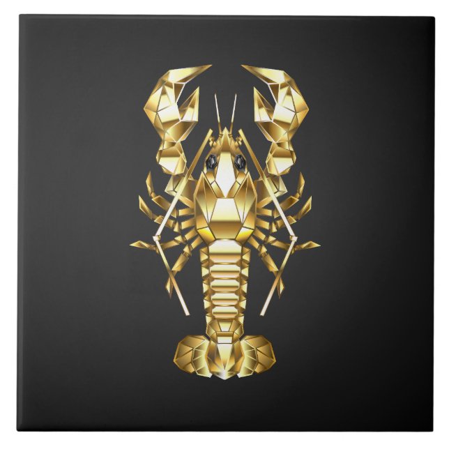 Golden polygonlobster kräftor på svart kakelplatta (Framsidan)
