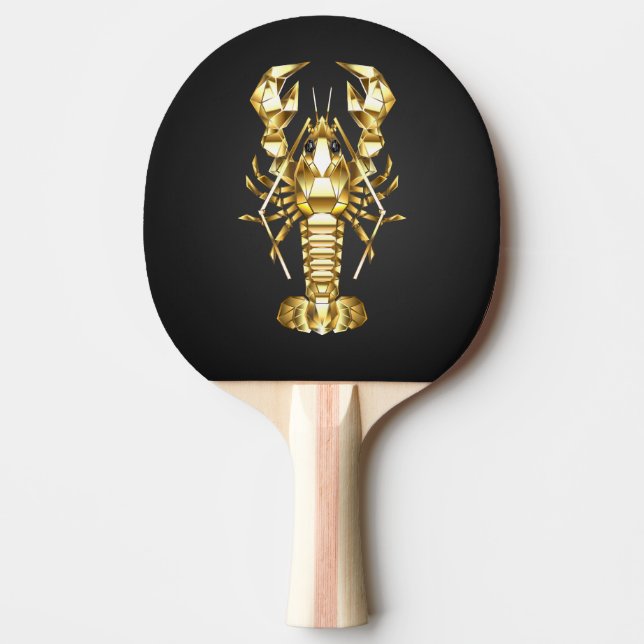 Golden polygonlobster kräftor på svart pingisracket (Framsidan)