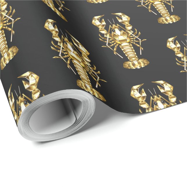 Golden polygonlobster kräftor på svart presentpapper (Rullad Hörn)