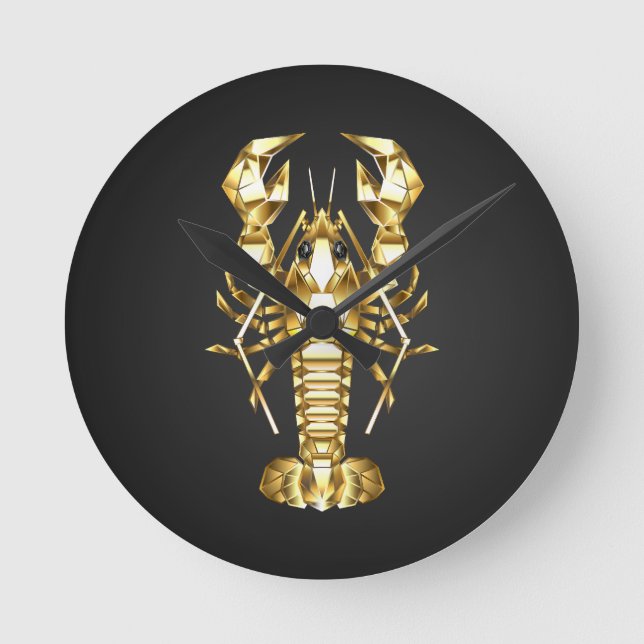 Golden polygonlobster kräftor på svart rund klocka (Framsida)