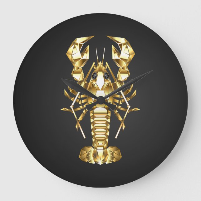 Golden polygonlobster kräftor på svart stor klocka (Framsida)