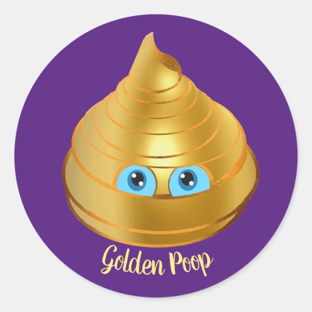 Golden Poop Emoji Runt Klistermärke (Framsida)